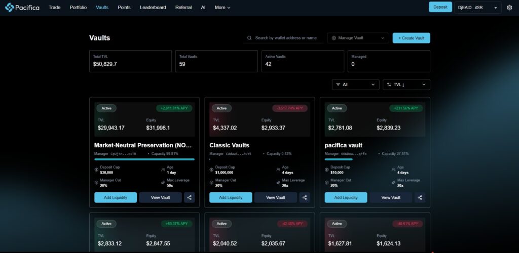 Pacifica Airdrop Vault points
